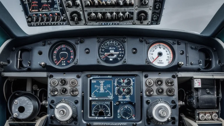 A clean avionics workbench with aircraft instrument panels, wiring harnesses and test equipment, shown without people, for The Prime VR immersive training.