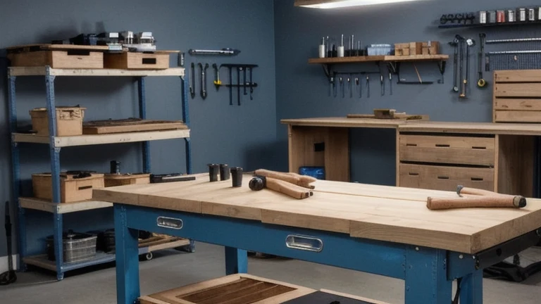 A clean, professional trade workshop representing Blueprint Reading Basics for the Trades, shown without people, for The Prime VR immersive training.