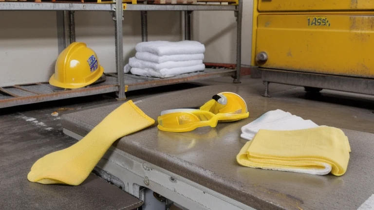 A spill response station with absorbent materials, a spill kit and safety data references on a shelf, shown without people, for The Prime VR immersive training.