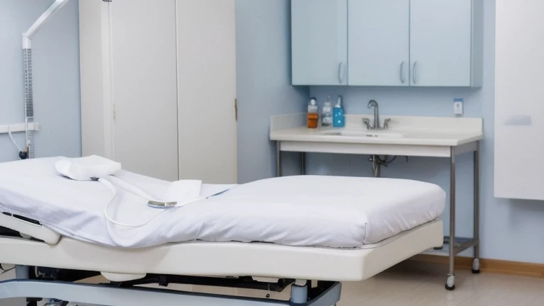 A clean, professional clinical training room representing CNA Training Guide, shown without people, for The Prime VR immersive training.