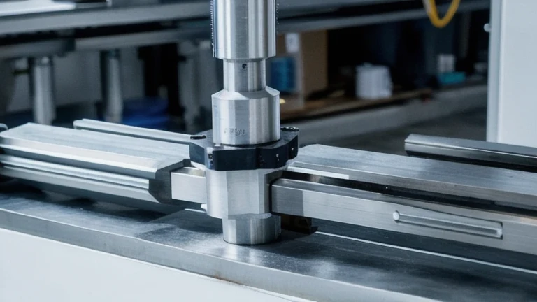 A clean machine shop with a CNC milling machine, cutting tools and metal stock, shown without people, for The Prime VR immersive training.