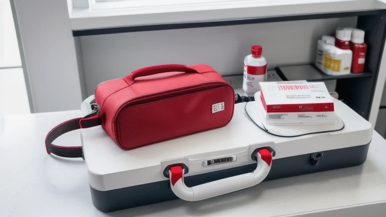 A clean training room with a CPR manikin and AED trainer on a table representing CPR certification, shown without people, for The Prime VR immersive training.