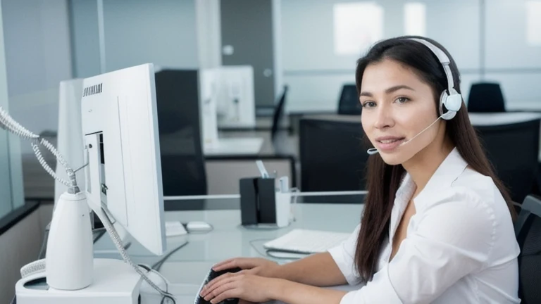 A clean, professional customer service workstation representing Customer Service Skills That Retain Customers, shown without people, for The Prime VR immersive training.