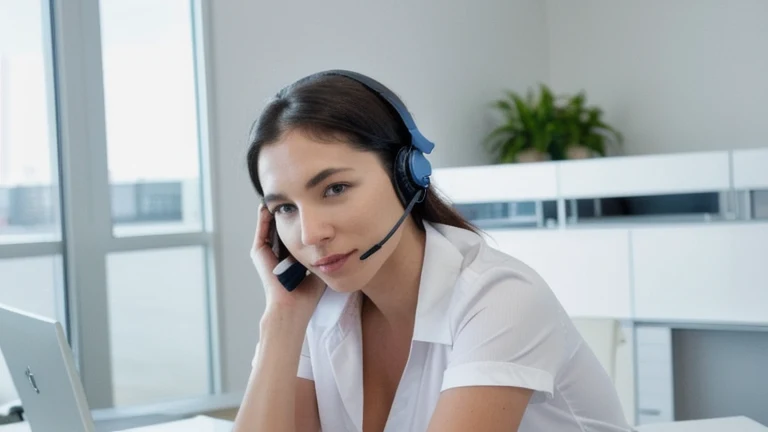 A clean, professional customer service workstation representing De-escalation Techniques for Frontline and Customer-Facing Teams, shown without people, for The Prime VR immersive training.