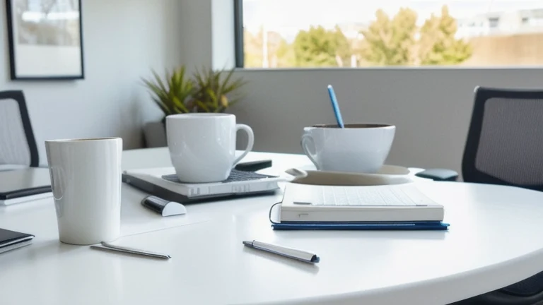 A clean, professional corporate meeting room representing The Discovery Call Framework, shown without people, for The Prime VR immersive training.