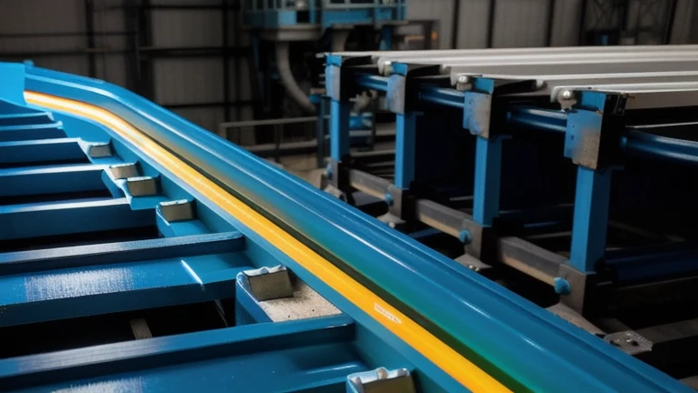 An extrusion line with a die head producing a continuous profile and a control panel area nearby, shown without people, for The Prime VR immersive training.
