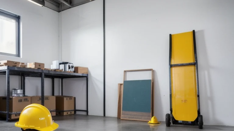 A clean, professional industrial safety facility representing Forklift Operator Certification, shown without people, for The Prime VR immersive training.