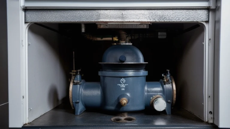 A clean workshop with a gas furnace, piping, a manometer and a combustion analyzer, shown without people, for The Prime VR immersive training.