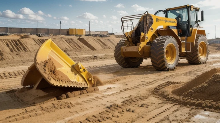 An excavator and a wheel loader parked on a site with cones marking a ground-worker exclusion zone, shown without people, for The Prime VR immersive training.