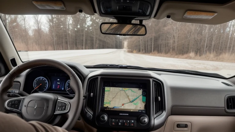 A commercial truck dashboard area with an electronic logging device mounted near the wheel, and a duty-status log concept, shown without people, for The Prime VR immersive training.