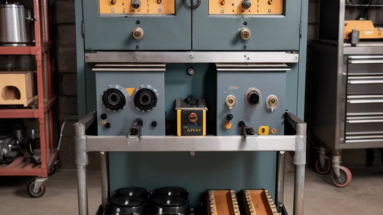 A motor control cabinet with contactors and overload relays, a thermal imaging camera and hand tools on a cart, shown without people, for The Prime VR immersive training.