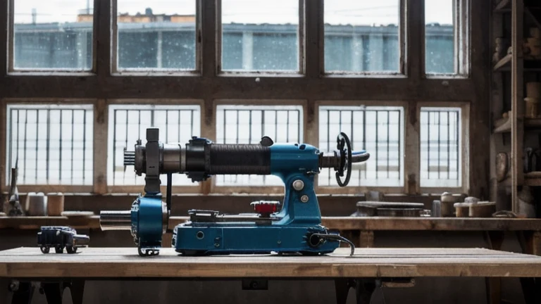 A clean industrial maintenance workshop with mechanical tools, a gearbox and a control panel on a bench, shown without people, for The Prime VR immersive training.