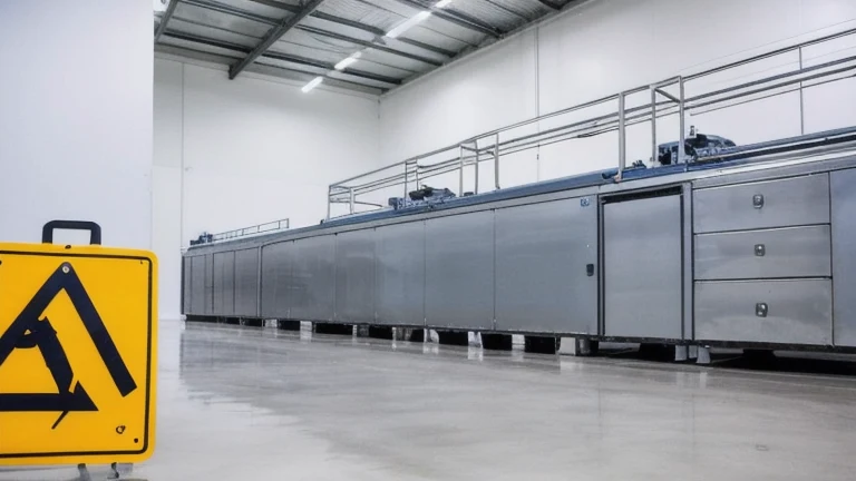 A clean, professional manufacturing floor representing Kaizen and Continuous Improvement, shown without people, for The Prime VR immersive training.