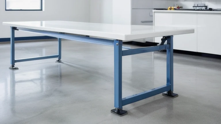 A clean, professional manufacturing floor representing Lean Manufacturing Basics, shown without people, for The Prime VR immersive training.