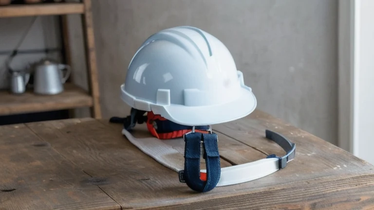 A clean training yard with a wooden utility pole, climbing gear and insulated tools, shown without people, for The Prime VR immersive training.