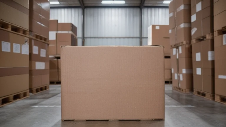 A wrapped pallet of boxed product with stretch film and corner boards in a warehouse staging area, shown without people, for The Prime VR immersive training.