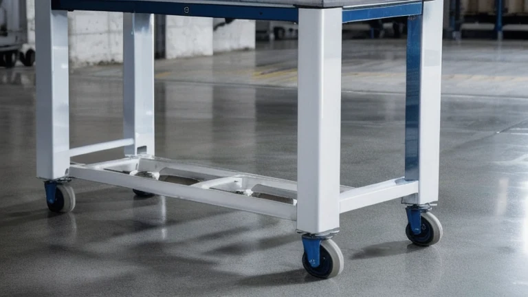 A manual pallet jack and an electric pallet jack beside a loaded pallet in a clean warehouse aisle, shown without people, for The Prime VR immersive training.