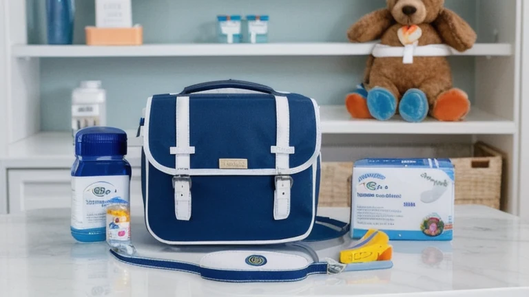 A pediatric resuscitation cart with an infant bag-valve mask, pediatric airway tools and a length-based tape on a clean surface, shown without people, for The Prime VR immersive training.