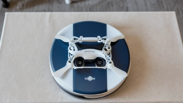 A clean workspace with a commercial drone, controller, and airspace map representing Part 107 drone certification, shown without people, for The Prime VR immersive training.