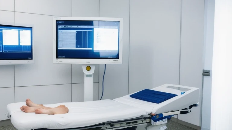 A clean, professional clinical training room representing Patient Care Techniques, shown without people, for The Prime VR immersive training.