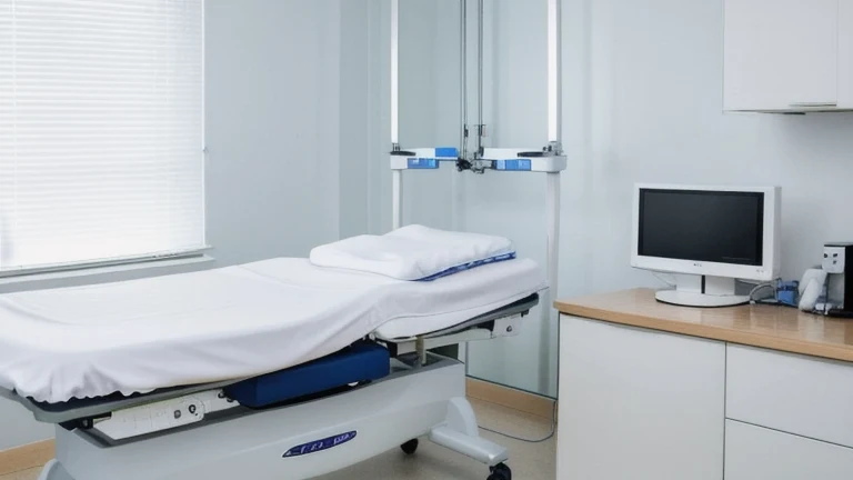 A clean, professional clinical training room representing Phlebotomy Training and Certification, shown without people, for The Prime VR immersive training.