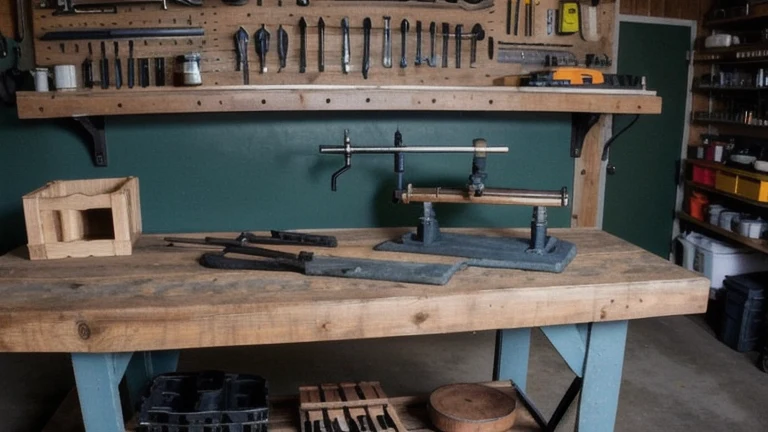Pipe sections, flanges, fittings and a pipe wrench on a clean fabrication bench, shown without people, for The Prime VR immersive training.