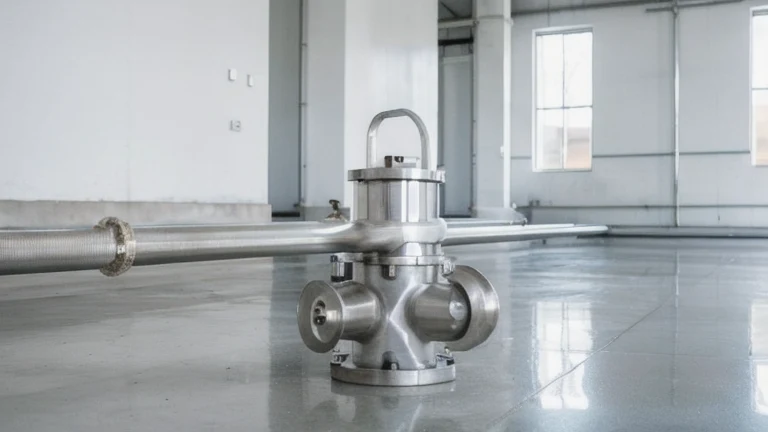 A clean industrial process facility with piping, pressure vessels and control valves, shown without people, for The Prime VR immersive training.
