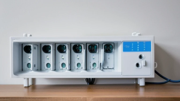 A clean residential wiring training board with a breaker panel, outlets, and cable runs representing house wiring basics, shown without people, for The Prime VR immersive training.