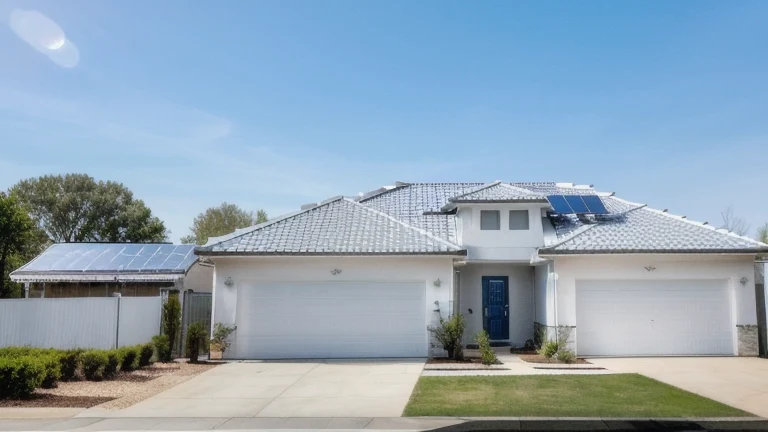 A clean training yard with solar photovoltaic panels, mounting rails and an inverter on a stand, shown without people, for The Prime VR immersive training.