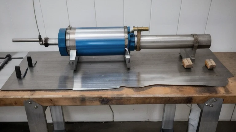 A clean welding booth with a TIG torch, a foot pedal and stainless steel practice coupons on a bench, shown without people, for The Prime VR immersive training.