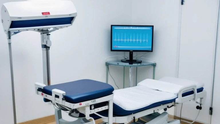 A clean, professional clinical training room representing How to Measure Vital Signs, shown without people, for The Prime VR immersive training.
