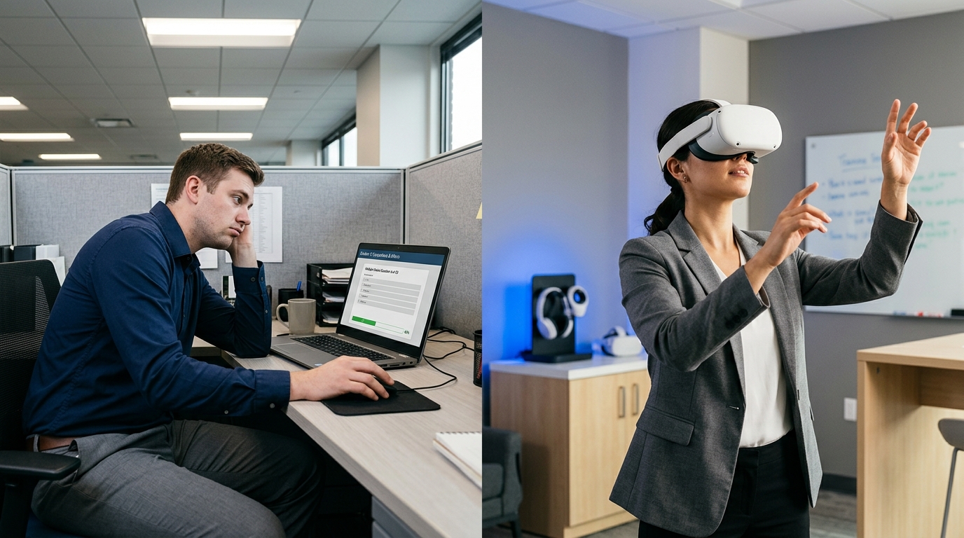 Split comparison of LMS laptop versus VR headset training