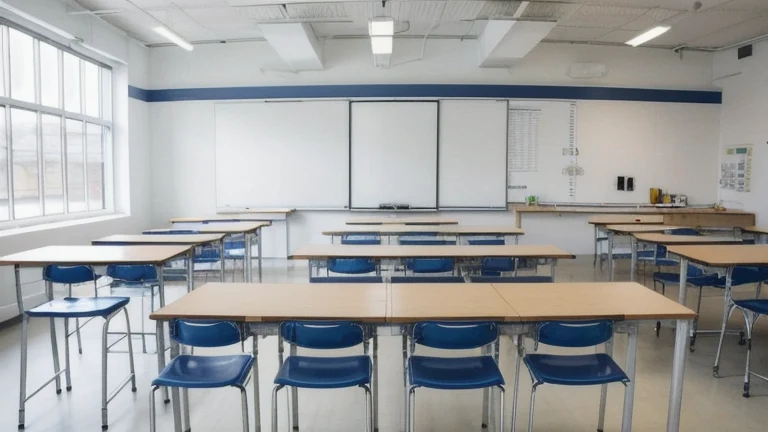 A clean, professional technical classroom representing What Are CTE Programs? Career and Technical Education Explained, shown without people, for The Prime VR immersive training.